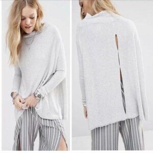We The Free Lover Gray Ribbed Split Back Tunic Size Small